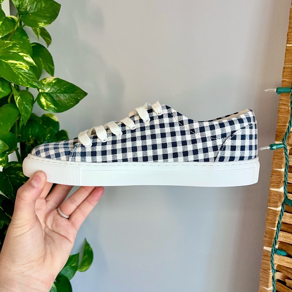 J. Crew Navy Blue & White Gingham Sneakers - Picture 10 of 10